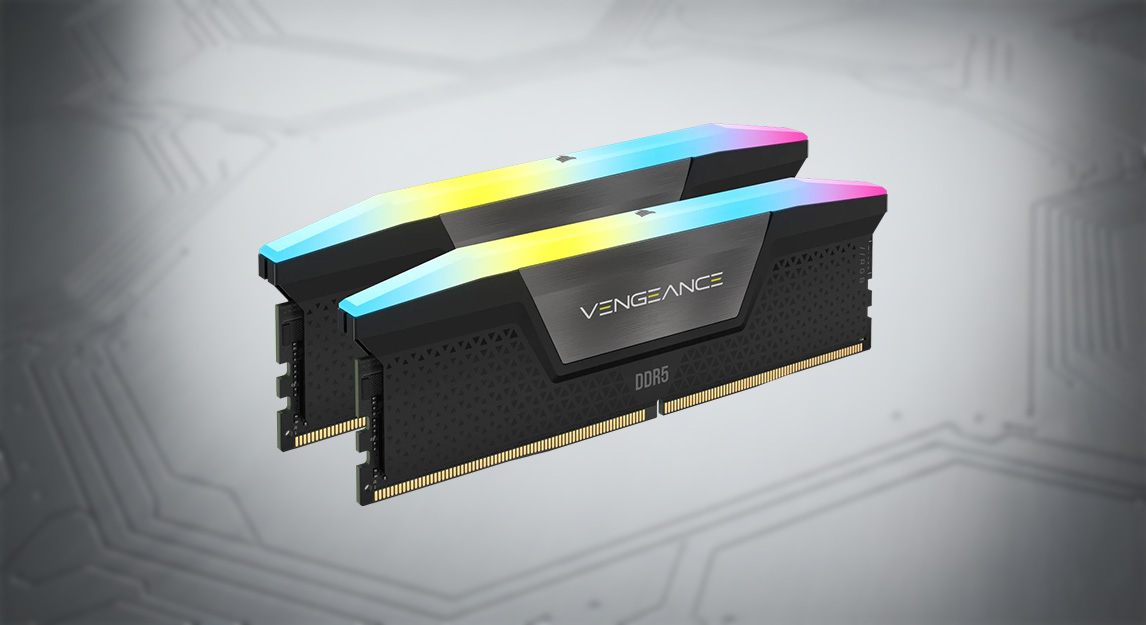 رام مع اضاءة RGB Corsair VENGEANCE RGB 32GB (2x16GB) DDR5 DRAM 6400MT/s CL38 Memory Kit